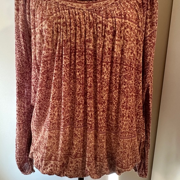 Free People Top Floral Maroon Long Balloon Sleeves Flowy Boho Peasant SZ Medium - Picture 8 of 8